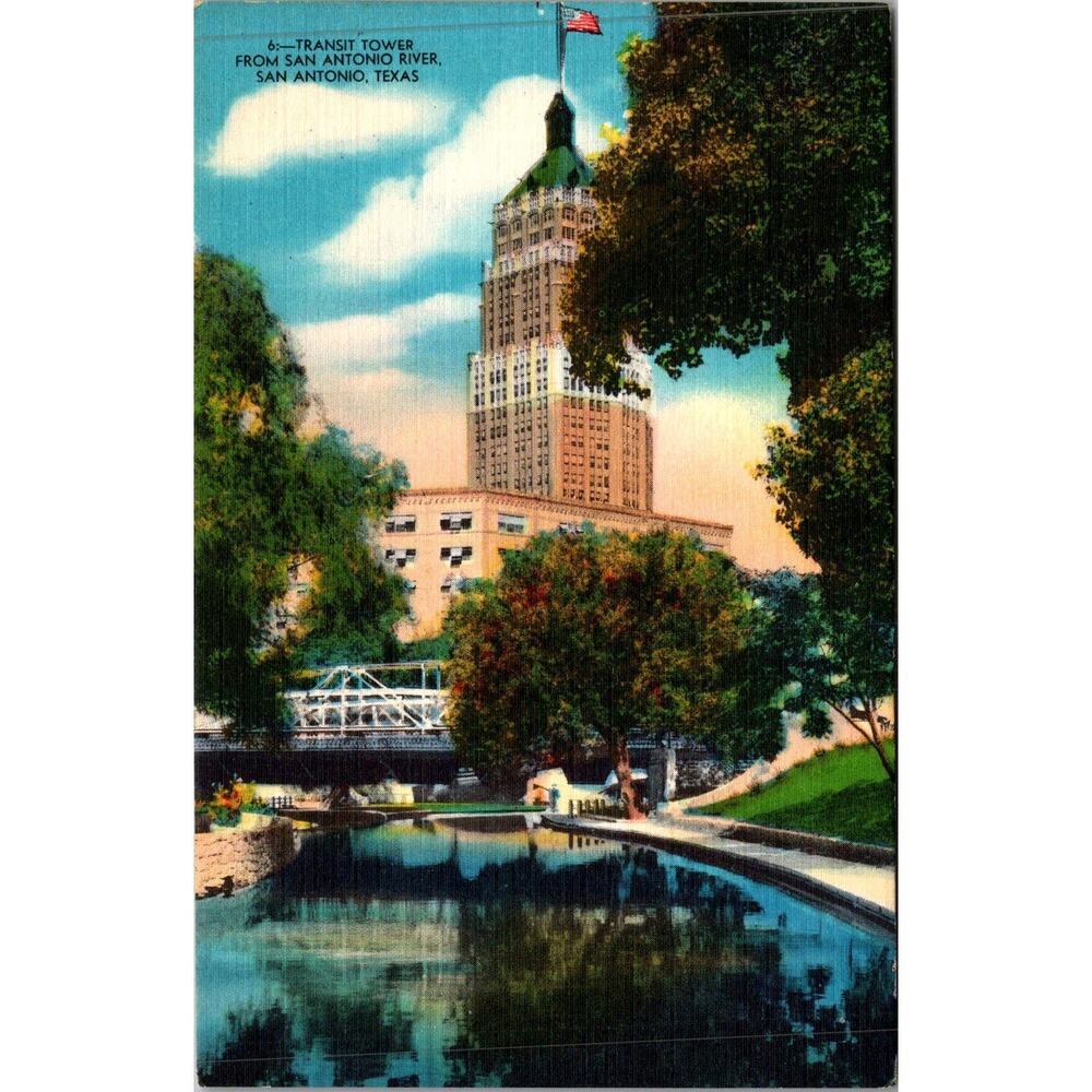 Transit Tower From San Antonio River in Texas Vintage Postcard SP17-24